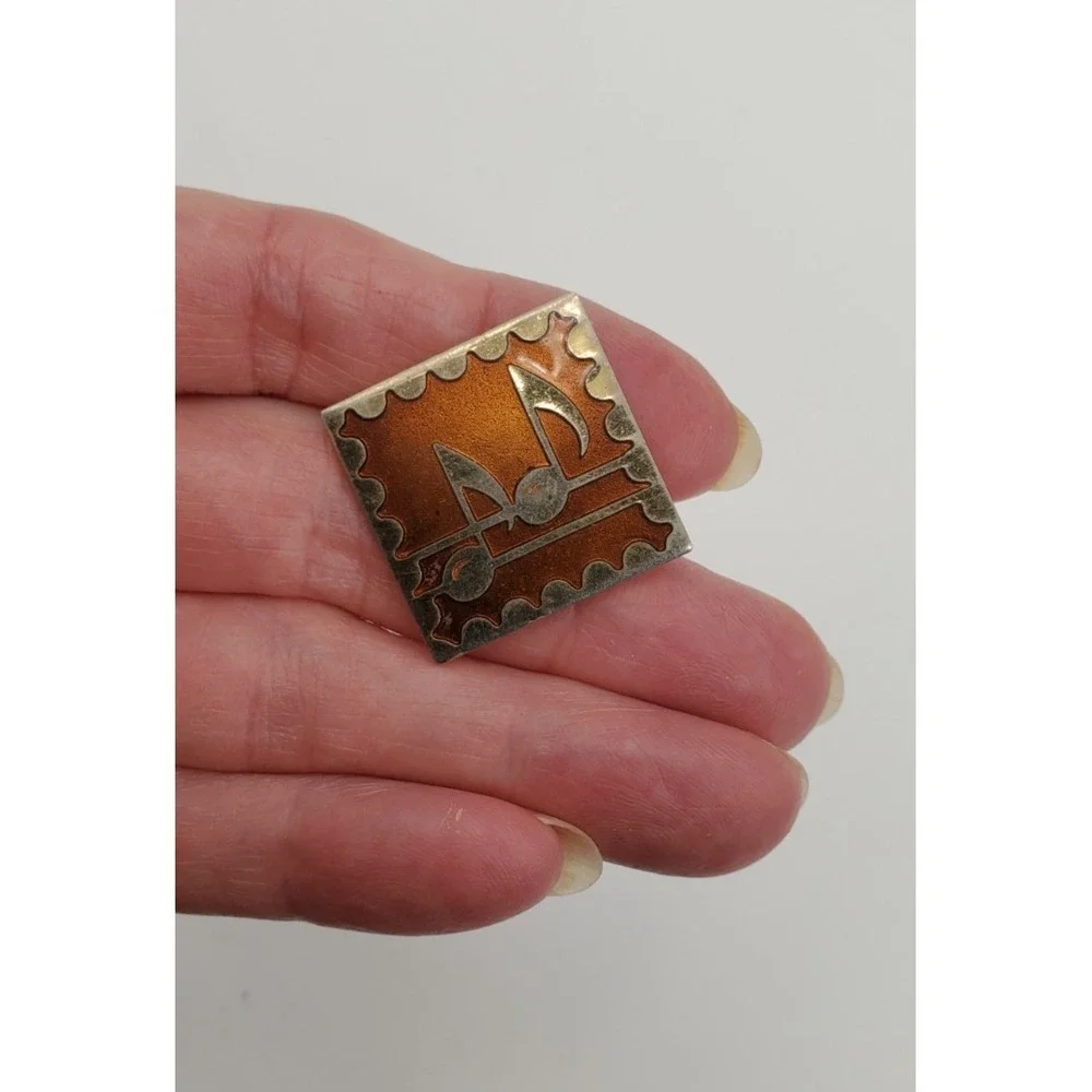 Vtg MCM Musicical Note Goldtone Coppertone Men Music Cuff Links